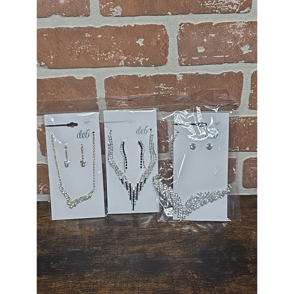 Avon(Deb) 2pc Lot Of 3 Goldtone Jewelry Necklace,‎ Earrings Sets Faux Diamonds